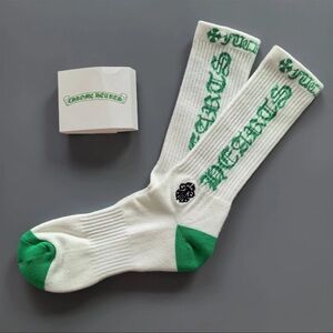 Chrome Hearts “FCUK YOU” White Crew Socks with Green Accents